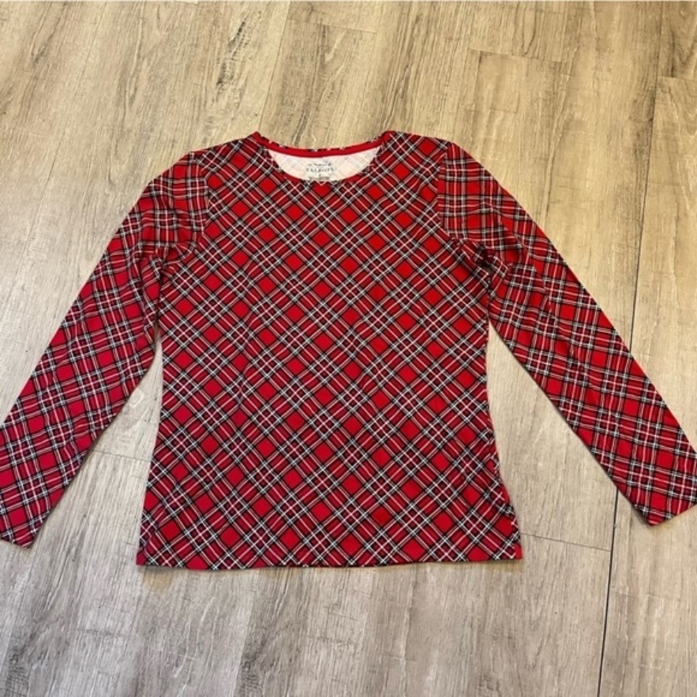 Talbots Tee Long Sleeve Medium Christmas Plaid NWOT - Picture 3 of 9